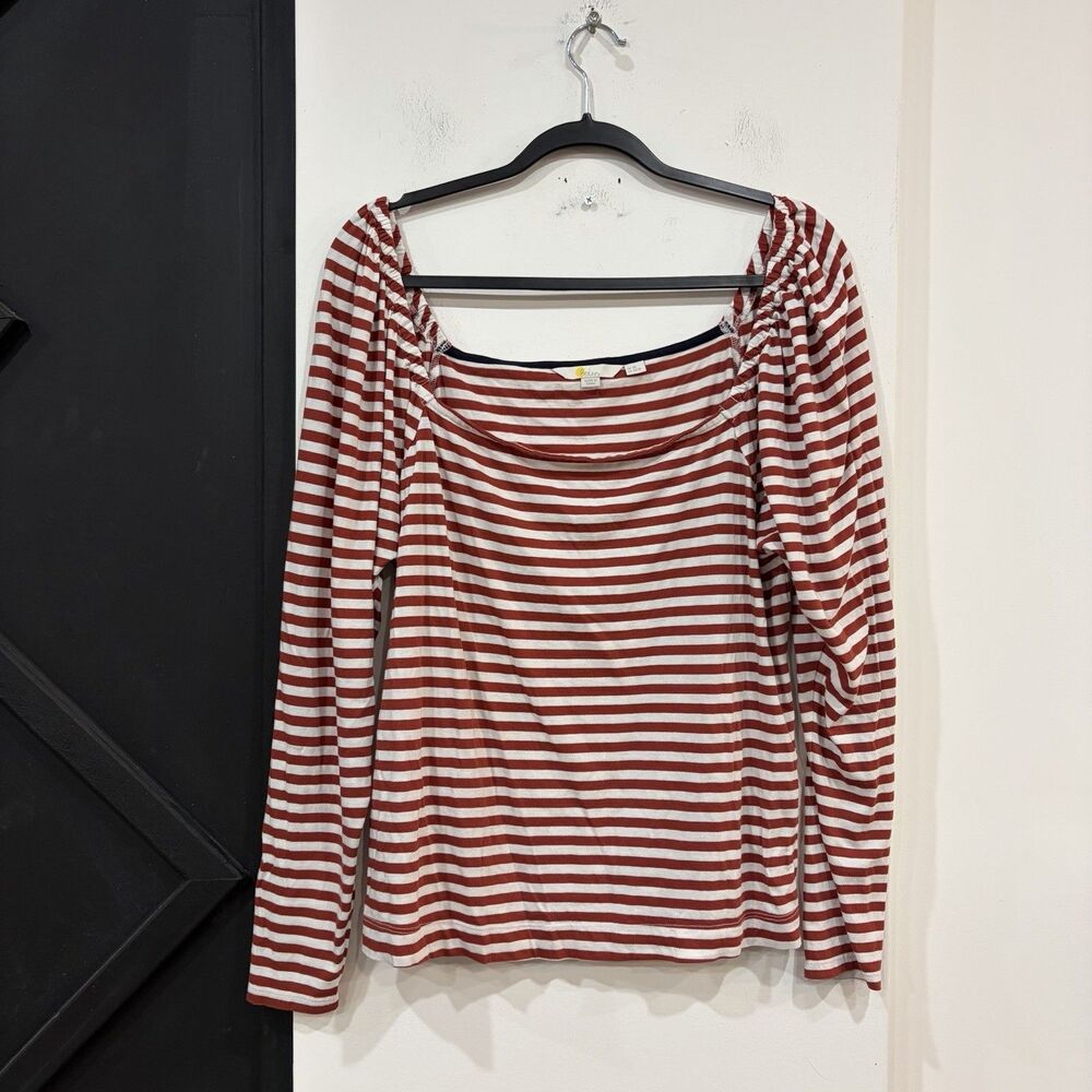 Boden Striped Square Neck Off The Shoulder Longsleeve Top Size UK 20/ US 16/18